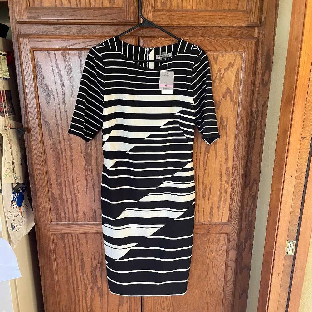 Danny & Nicole Black and White Striped Sheath Dress